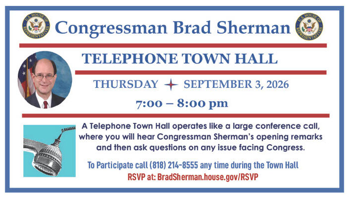advertisement for Congressman Brad Sherman's town hall
